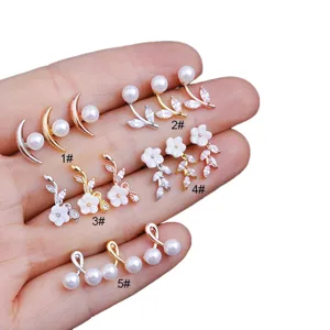 Detailed close-up showing various exquisite styles of pearl flower ear studs nicely displayed.