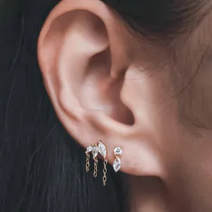Titanium Steel CZ Marquise Chain Ear Studs Delicate Cartilage Piercing Jewelry Sparkle Nice