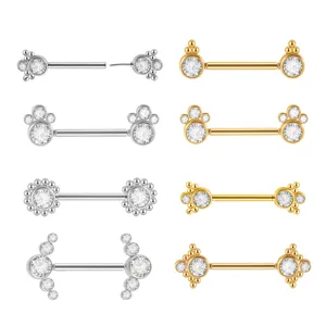 316L Stainless Steel Nipple Rings Sunflower Welded Metal Beads Rhinestone Body Piercing Jewelry Barbell Piercing Studs For Women