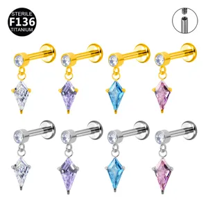 F136 Titan Drachen Zirkonia Labret Stecker Ohrring Knorpel Piercing Schmuck Flache Rückseite Tragus Lippenstecker Für Damen Herren