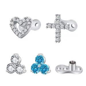 316L Acciaio Inossidabile Cuore Croce Fiore Microdermal Top Filetto Interno Dermal Anchor Strass Gioielli per Piercing Unisex