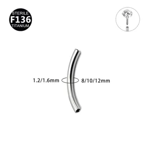 F136 Titanium curved barbell piercing jewelry detail, showing gauge and length sizes.