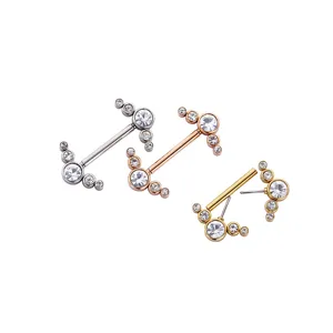 Stainless steel nipple piercing jewelry crystal flower barbell body piercing ring detail view