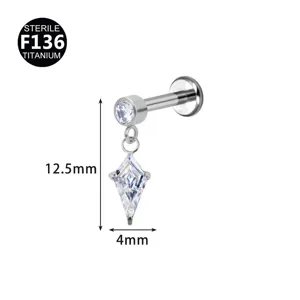 Titan F136 Zirkon Labret Piercing Stecker Kette Stecker Körperschmuck 12.5mm 4mm