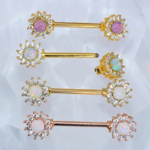 Stainless steel opal flower nipple piercing barbell body jewelry wholesale set for women.