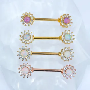 Stainless steel opal flower nipple ring detail, piercing jewelry body piercing accessories.