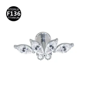 Titanium Innengewinde Labret Stecker mit zirkonia blume piercing schmuck ohrring