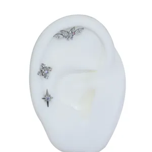 Titan 5A Zirkon Piercing Ohrstecker Set mit Schmetterling und Nordstern für Helix Ohr.