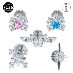 Titan Zirkonia Knorpel Ohrringe Intern Gewinde Stern Schmetterling Blume Piercing Körperschmuck Für Unisex