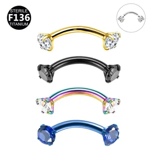 Titanium Alloy Curved Barbell Eyebrow Ring Internally Threaded Double Zirconia Inlaid Body Piercing Jewelry For Men Women