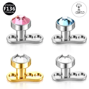 G23 Titanium Dermal Anchor Top Zirconia Flat Bottom Skin Diver Microdermal Piercing Jewelry For Women Men Internally Threaded Base Accessory
