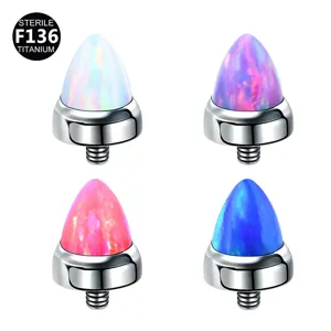 F136 Titanium Spike Synthetic Opal Piercing Replacement Top Internally Threaded Labret Lip Tragus Helix Earring Post Body Jewelry