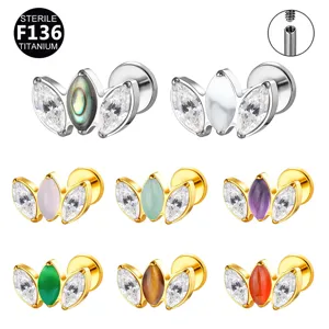 F136 Titan Marquise Aventurin Augen Piercing Stecker Lippen Ohrknorpel Strass Körperschmuck