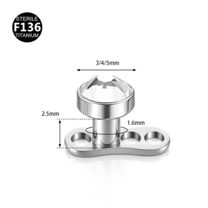 Titanium dermal anchor piercing top flat bottom microdermal piercing body jewelry 3-5mm gem