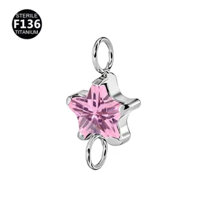 Pendentif piercing étoile en titane F136 avec zircon rose pour bijou corporel DIY