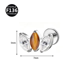 Titanium F136 Marquise Piercing Schmuck mit Naturstein und Zirkonia in 7x5mm Größe.