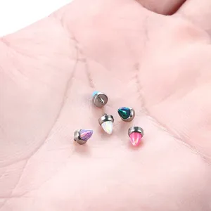 Titanium opal spike piercing replacement head for lip and ear, multi-color body jewelry.