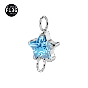 Pendentif Étoile Piercing Titane F136 Cristal Bleu Corps Bijou DIY Accessoires