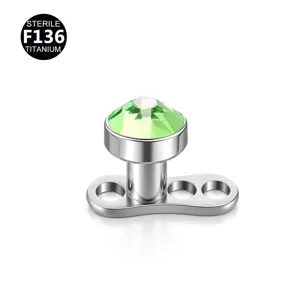Titanium dermal anchor piercing top with green crystal gem body jewelry 3-5mm size