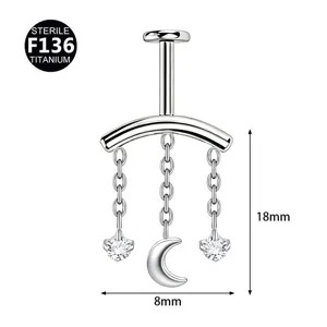 Titan F136 Piercing Schmuck Mond Stern Hängend Labret Ohrring Stecker 8x18mm
