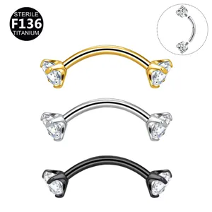 F136 Titanium Curved Barbell Eyebrow Ring Internal Thread Zircon Body Piercing Jewelry