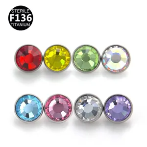 F136 titanio dermal anchor piercing tops coloridos 5a gema fondo plano joyería corporal