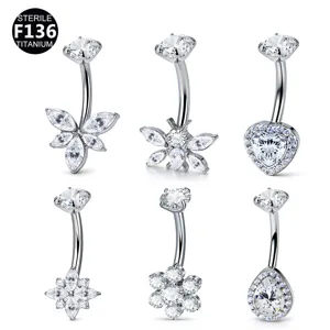 Piercing de Ombligo de Aleación de Titanio con Rosca Interna Joyería para Mujer Mariposa Corazón Copo de Nieve Flor Piercing Ombligo