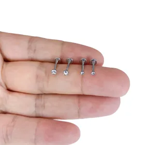 Titanium labret stud piercing body jewelry clear cubic zirconia cartilage ear ring set