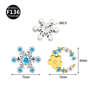 F136 titanium body piercing jewelry set, snowflake and moon cubic zirconia threaded top.