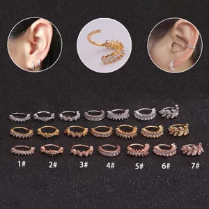 Stainless Steel Zirconia Nose Ring Earring Leaf Marquise Cartilage Stud Hoop Piercing Jewelry For Women Silver Gold