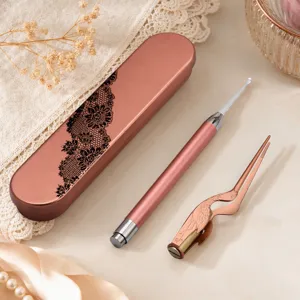 Kit completo de limpieza de oídos LED oro rosa con pinzas y estuche diseño encaje