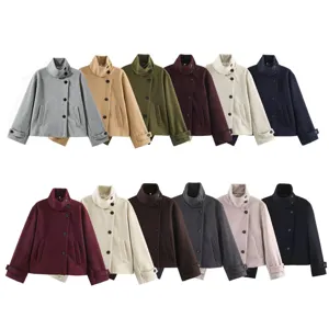 Multiple color options for the women's loose stand collar single-breasted woolen jacket