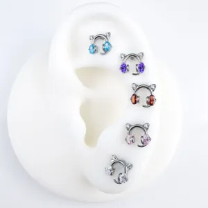 Titanstahl Katzenohr Knorpel Piercing Schmuck Set mit bunten Zirkonia Steinen verziert.