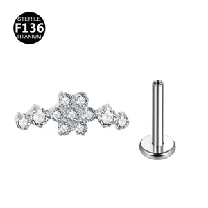 Titanium F136 Piercing Schmuck Zirkonia Blumen Labret Stecker Ohr Knorpel Piercing