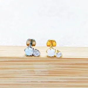 Titan Labret Piercing Stecker mit Opal und Zirkon Steinen für Ohr und Lippe Körperschmuck.