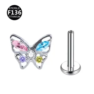F136 Titan Schmetterling Piercing Stift Mehrfarbig Zirkon Labret Schmuck Top