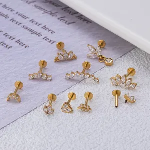 Titanium Zirkon Labret Stecker Knorpel Ohrring Set Körper Piercing Schmuck Top