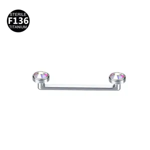 Titanium F136 surface piercing bar with double crystal ends for body jewelry details.