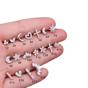 Edelstahl Knorpel Piercing Schmuck mit Zirkonia Steinen in vielen verschiedenen Formen