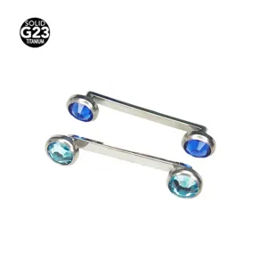 Titanium dermal anchor top surface piercing jewelry with blue Czech crystals for body.