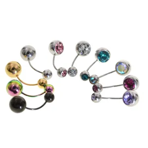 Multicolor zircon curved barbell body piercing jewelry set for belly and lip DIY use