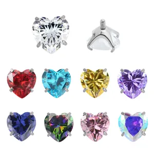Stainless Steel Heart Rhinestone Lip Labret Piercing Accessories Internally Threaded Stud Earrings Parts Unisex Fashion Body Jewelry Gift