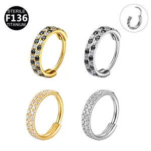 F136 Titanium Scharnierende Neusring Met Dubbele Rij Zirconia Zwart-wit Gestippelde Oorringen Body Piercing Sieraden Voor Unisex