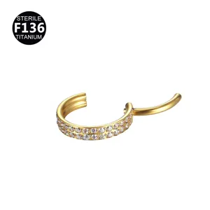 Titanium scharnierende neusring met dubbele rij zirkonia stenen, 0,8mm oorpiercing.