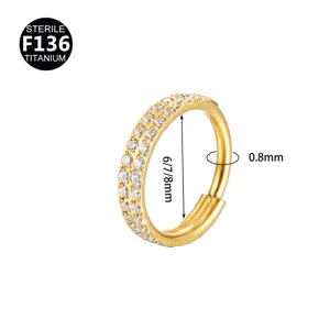 Titanium scharnier neusring 0.8mm dikte dubbele rij zirkonia kraakbeen piercing oorring helix.
