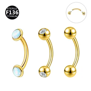 F136 Titanio Rosca Interna Piercing Ombligo Barbell Curvado Piercing Ceja Geométrico Diamantes Imitación Joyas Piercing Para Hombres Mujeres