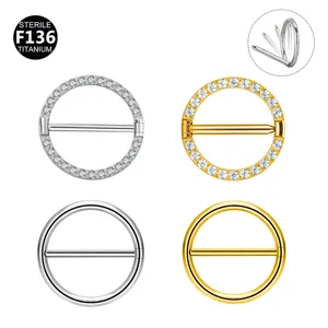 G23 Titaniumlegering Tepelring Lichaamspiercing Sieraden Rond Strass Ingelegd Eenvoudig Ontwerp Lichaamssieraden