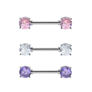 Stainless Steel Nipple Ring Round Rhinestone Barbell Body Piercing Jewelry For Women Trendy Barbell Piercing Stud Body Jewelry
