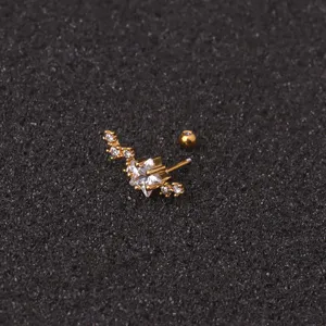 Acier inoxydable pentagramme zircone cubique cartilage clou d'oreille piercing femme