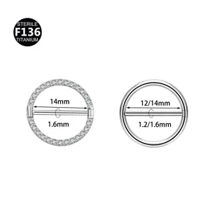 Hoogwaardige 14G titanium tepelringen met zirkoon piercing lichaamssieraden voor dames